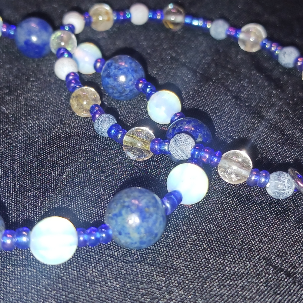 Blue Beaded Bracelet set with Sparkling Accents with Moon Charm
